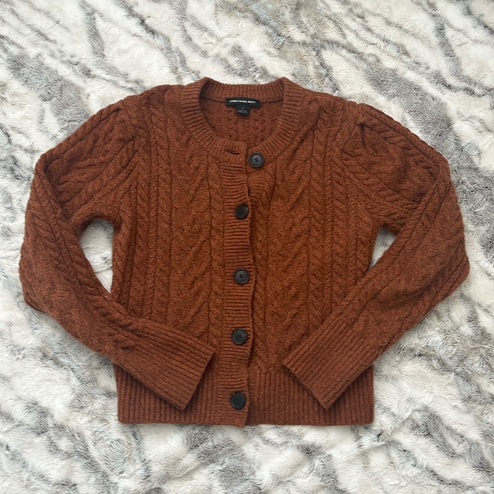 Something Navy Burnt Orange Cardigan Sweater